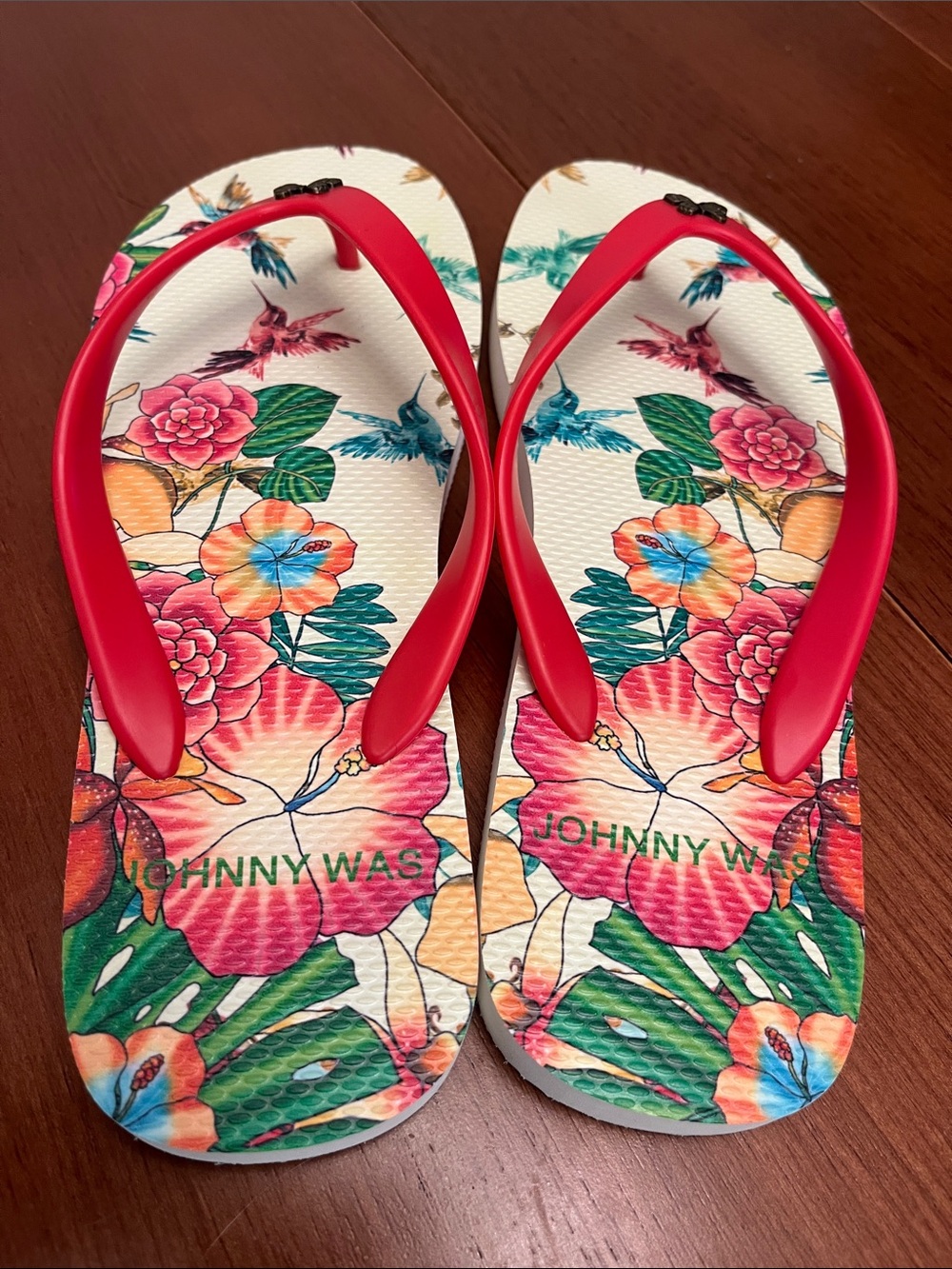 Johnny Was floral Print Red Women's Flip Flops - Picture 3 of 4